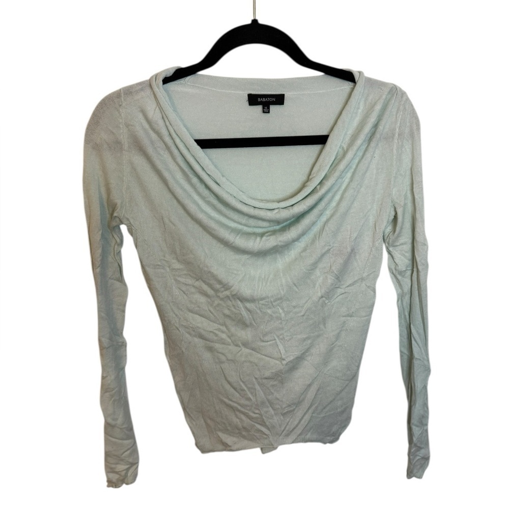 Babaton Pastel Mint Green Drape Neck Lightweight Sweater